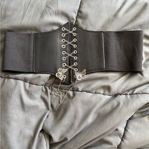 Hot Topic Black Corset Belt with Silver Butterfly Accents
